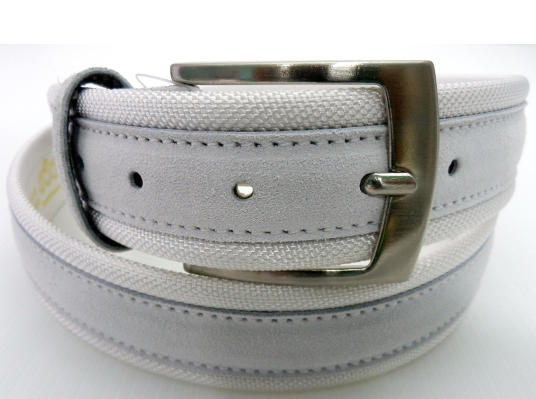 Cintura in tela + camoscio bordo Sughero - Grigia - mm40